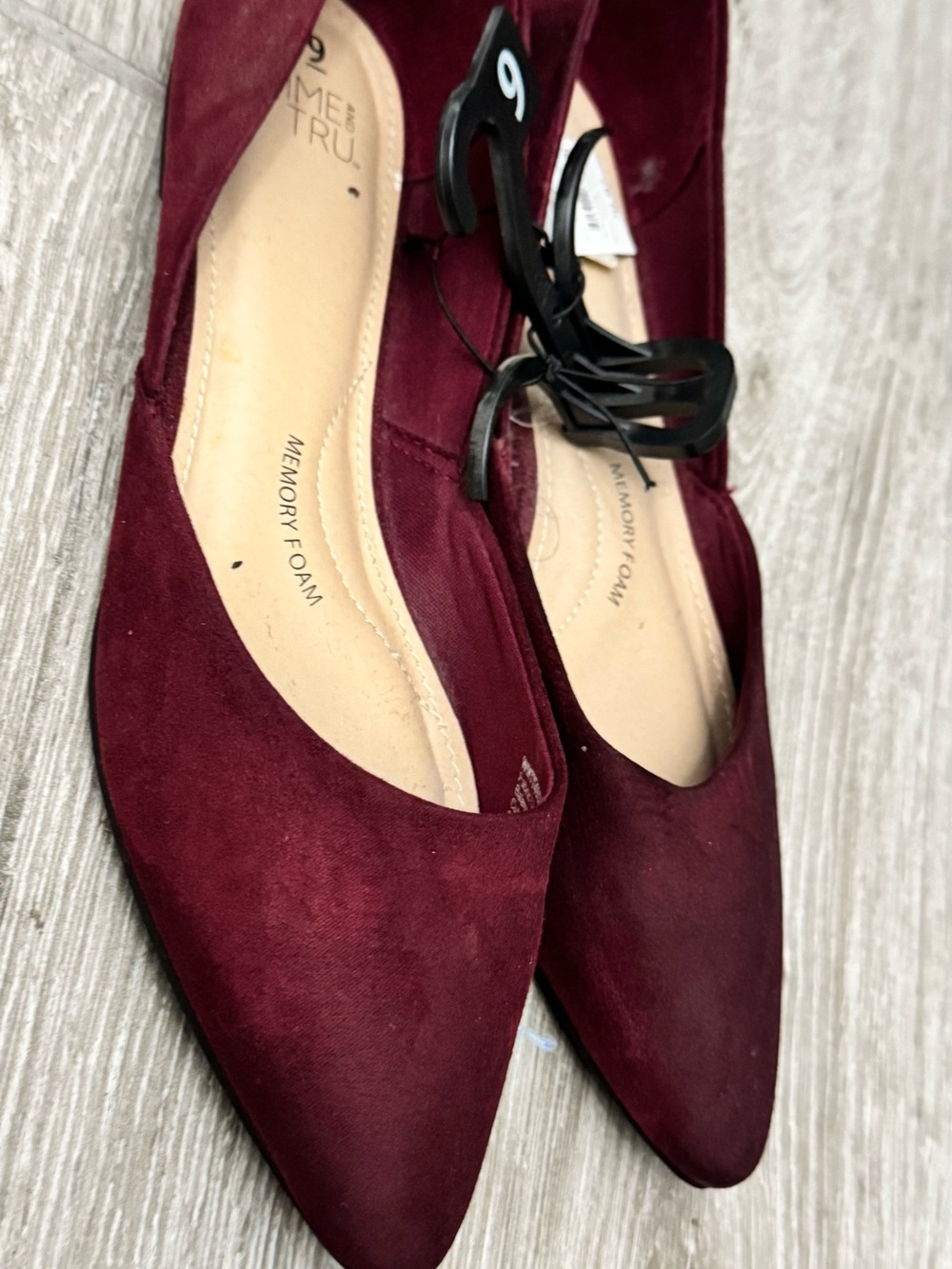 Time and Tru Wine Suede Pointed-Toe Memory Foam Flats